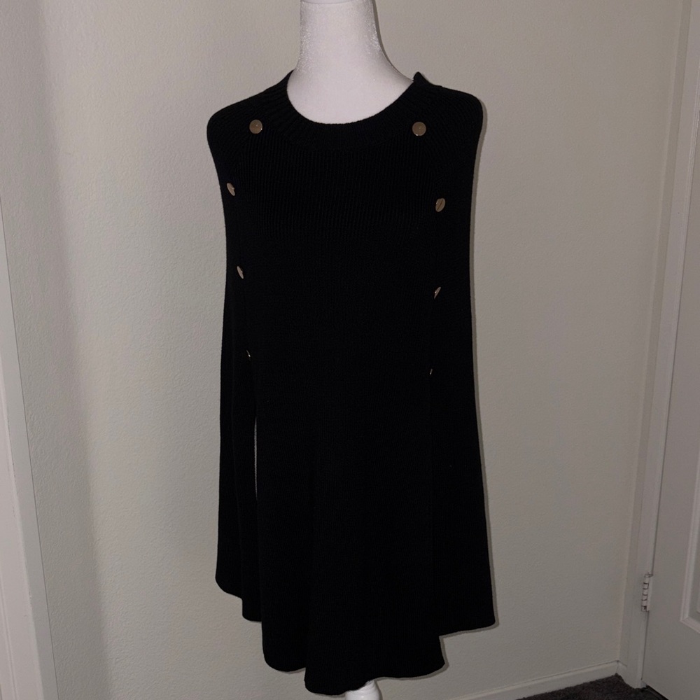 Avenue Black Poncho with Gold Accents